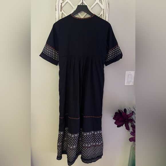 DRA Los Angeles Nash Patterned Lined Maxi Peasant Dress In Black Size XS - Picture 10 of 15